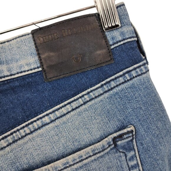True Religion Stovepipe Patchwork Raw Hem Cropped Jeans Size 27 Boho Colorblock - Picture 10 of 12